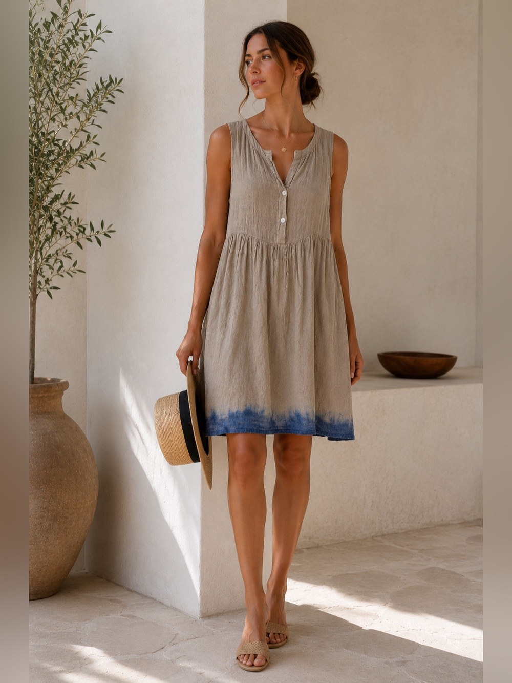 Banana Blue Australian Linen Tunic Dress Dip Dye Resort Boho Medium